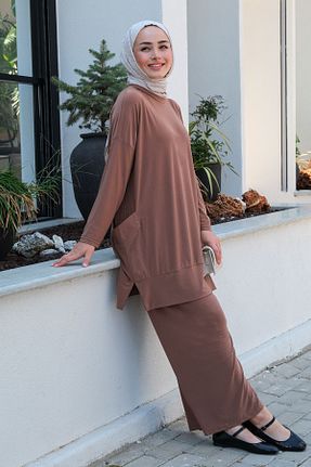 ست بالاتنه و پائین تنه قهوه ای زنانه بافتنی LOCCO - کد 860919271