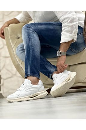 کفش اسنیکر سفید مردانه چرم اصل ByItallanoshoes - کد 759634712