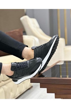 کفش اسنیکر مشکی مردانه چرم اصل ByItallanoshoes - کد 845594338