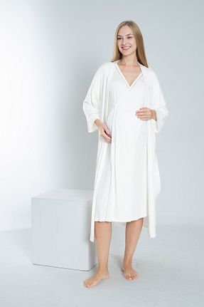 لباس شب بارداری سفید زنانه ساده Miss Dünya Lissa - کد 860935257