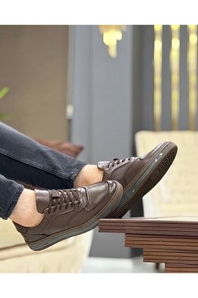 کفش اسنیکر قهوه ای مردانه چرم اصل ByItallanoshoes - کد 759634719