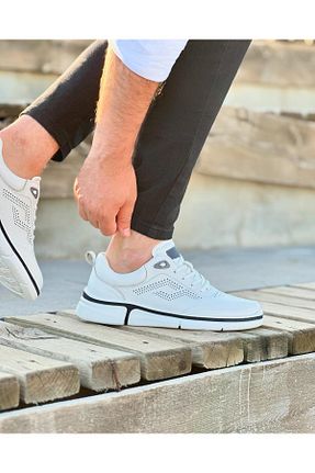 کفش اسنیکر سفید مردانه چرم اصل ByItallanoshoes - کد 834271897