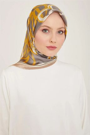 روسری طوسی کرپ ساتن ابریشم Armine - کد 860977761