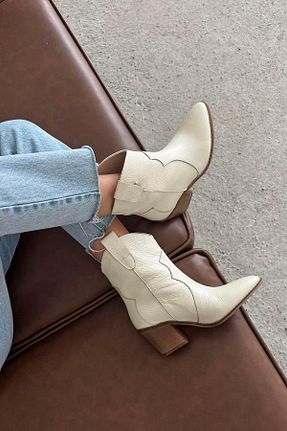 بوت / نیم بوت بژ زنانه چرم خالص Straswans - کد 767927068
