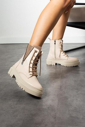 بوت / نیم بوت بژ زنانه پاشنه ضخیم ShoeTek - کد 762363063