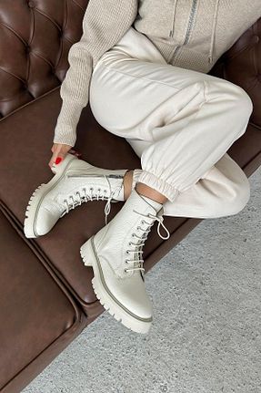بوت / نیم بوت بژ زنانه چرم خالص Straswans - کد 782967053