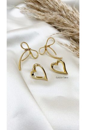 گوشواره جواهر طلائی برنجی Eylülün Takısı - کد 841640360