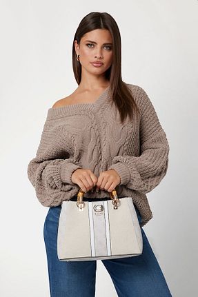 کیف دوشی بژ زنانه پارچه ای Guess - کد 861050266
