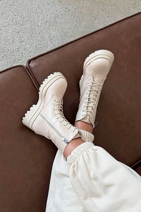 بوت / نیم بوت بژ زنانه چرم مصنوعی Straswans - کد 138308304