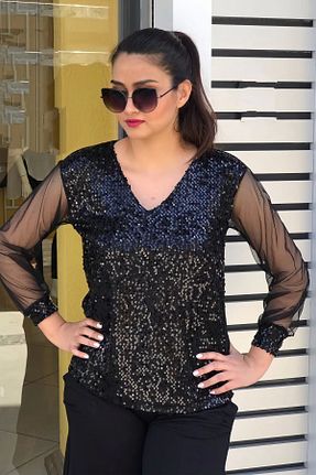 بلوز سایز بزرگ مشکی زنانه سایز بزرگ aytemas - کد 42477607