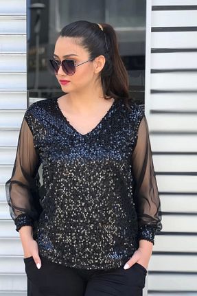 بلوز سایز بزرگ مشکی زنانه سایز بزرگ aytemas - کد 42477607