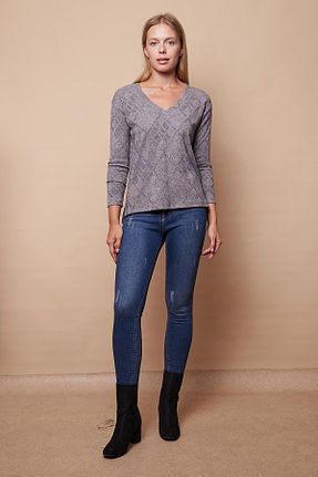 بلوز طوسی زنانه طرح دار Jument - کد 855555452