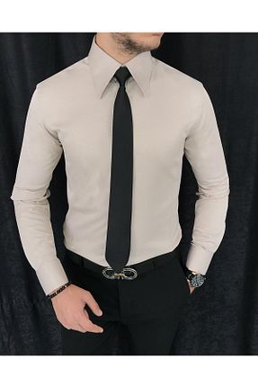 پیراهن بژ مردانه اسلیم فیت TerziAdemAltun - کد 411838619