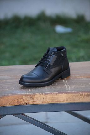 بوت / نیم بوت مشکی مردانه چرم خالص LİCCAS - کد 861270141