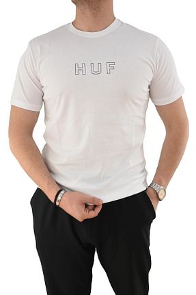 تیشرت سفید مردانه یقه بند دار HUF - کد 861262810