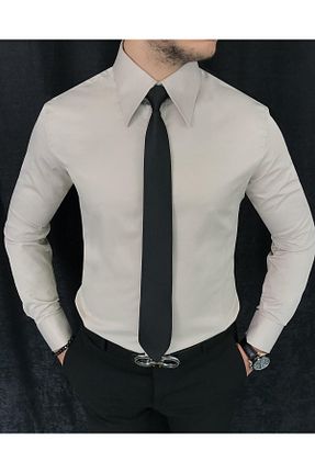 پیراهن بژ مردانه اسلیم فیت TerziAdemAltun - کد 411838619