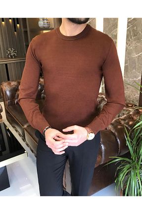 پلیور قهوه ای مردانه ساده TerziAdemAltun - کد 634969750