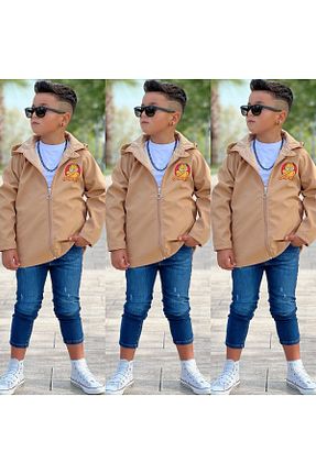 ترنچکت قهوه ای بچه گانه پنبه پلی استر BERFONZO KIDS - کد 861307289
