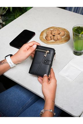 کیف پول مشکی زنانه سایز متوسط Crew Leather - کد 861289107