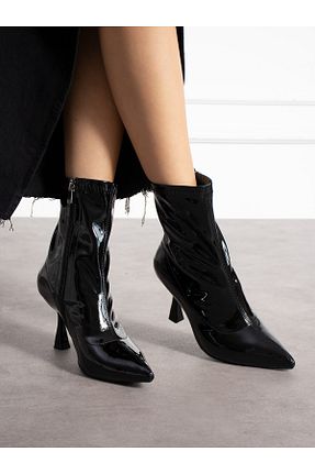 بوت / نیم بوت مشکی زنانه چرم لاکی Alemdar Shoes - کد 861334044