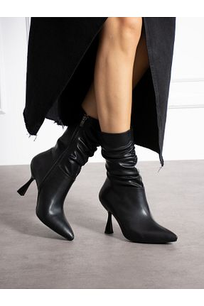 بوت / نیم بوت مشکی زنانه چرم مصنوعی Alemdar Shoes - کد 861339069