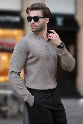 پلیور قهوه ای مردانه ساده Madmext - کد 859284394