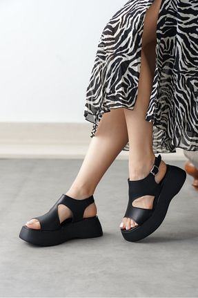 صندل مشکی زنانه پاشنه تخت GOFFSHOES - کد 833021393