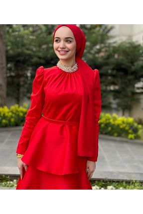 لباس قرمز زنانه بلند JAMİLATASARİM - کد 827356958