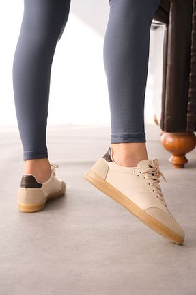 کفش اسنیکر بژ زنانه بند دار GOFFSHOES - کد 817324165
