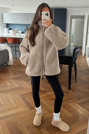 کاپشن قهوه ای زنانه اورسایز Madmext - کد 785135589