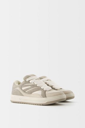 کفش اسنیکر بژ مردانه بند دار Bershka - کد 847012952