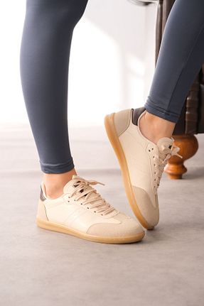 کفش اسنیکر بژ زنانه بند دار GOFFSHOES - کد 817324165