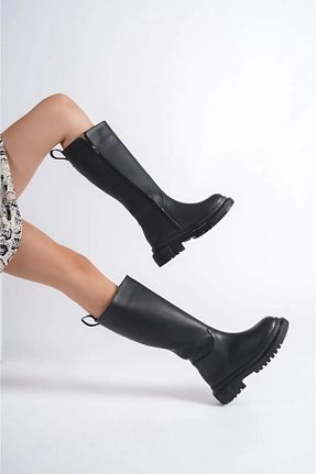 چکمه مشکی زنانه چرم مصنوعی moun shoes - کد 858723057