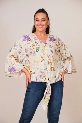 بلوز سایز بزرگ بژ زنانه رگولار Lady Majestic - کد 742663835