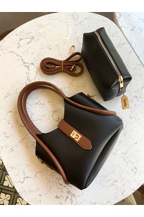 کیف دوشی مشکی زنانه چرم مصنوعی İsella - کد 861436555