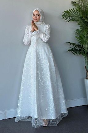لباس مجلسی حجاب سفید زنانه Şulemoda Giyim - کد 850804214
