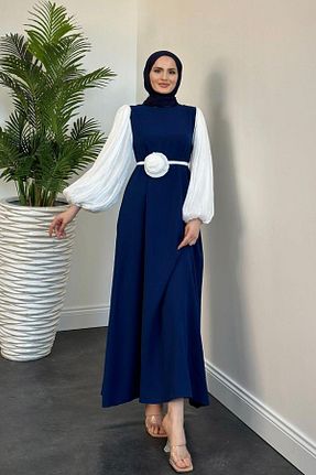 لباس مجلسی حجاب آبی زنانه یقه دوچرخه Şulemoda Giyim - کد 839951195