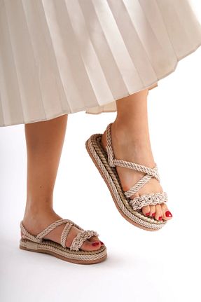صندل بژ زنانه پاشنه کوتاه (1 - 4 سانتی متر) Moda Değirmeni - کد 820994722
