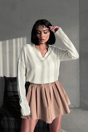 پلیور سفید زنانه ساده Ortaya Çık - کد 861643249