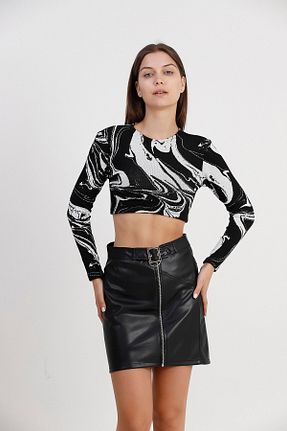 دامن مشکی زنانه چرم مصنوعی Miss Allos - کد 861663601