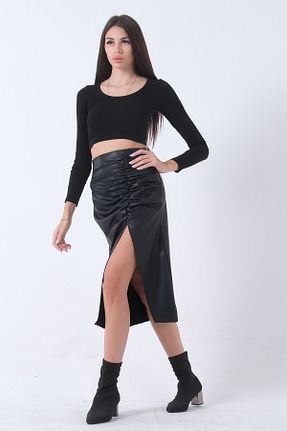 دامن مشکی زنانه چرم مصنوعی Feminist - کد 765395249