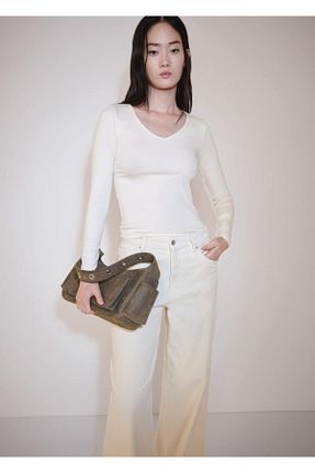 تیشرت نباتی زنانه اسلیم فیت MANGO - کد 861734370