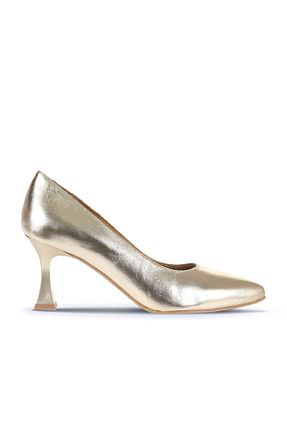 کفش پاشنه بلند کلاسیک طلائی زنانه چرم Bueno Shoes - کد 838875759
