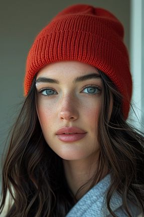 کلاه پشمی نارنجی زنانه اکریلیک SadeRenk - کد 797260087