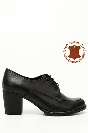 کفش پاشنه بلند کلاسیک مشکی زنانه چرم خالص GÖNDERİ(R) - کد 32898013