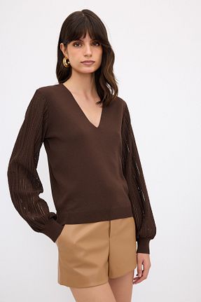 پلیور قهوه ای زنانه ساده adL - کد 860922495