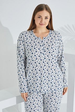 ست لباس راحتی سایز بزرگ طوسی زنانه گلدار Etoile - کد 859907761