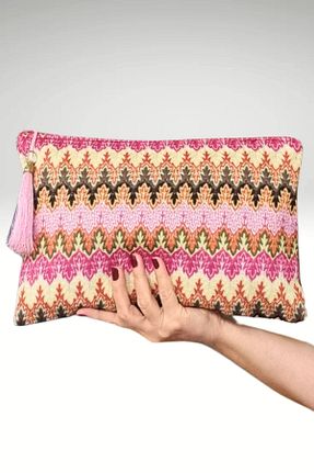 کیف پورتفوی و کلاچ صورتی زنانه پارچه ای KRIMO - کد 861228977