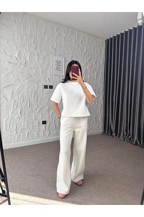 ست بالاتنه و پائین تنه سفید زنانه بافتنی selinsazcico - کد 859447701