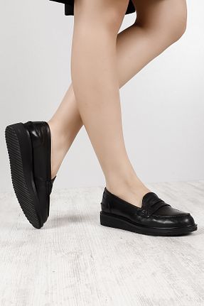 کفش لوفر مشکی زنانه چرم خالص GÖNDERİ(R) - کد 34790930
